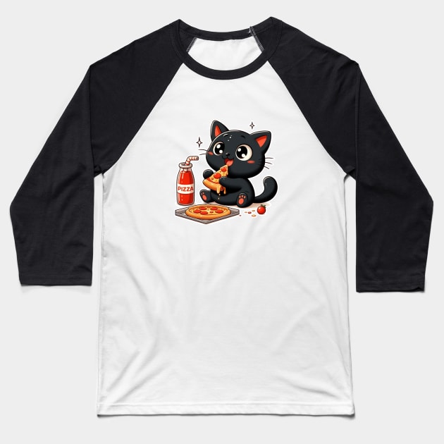 cute cat fat eat pizza, cartoon illustration Baseball T-Shirt by art poo